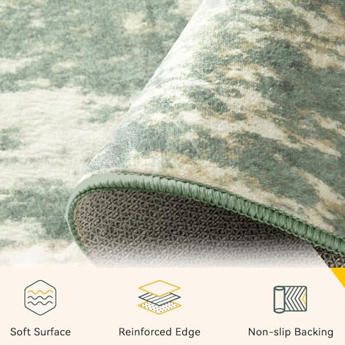 Washable 4'x6' Abstract Area Rug for Living Room Light Green (Green/Gray/Yellow / 4' x 6' (Rectangular))