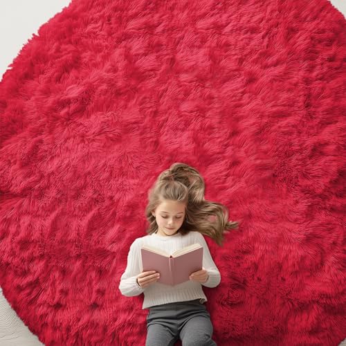 Red Round Rugs for Bedroom (9 Ft Round / Red)