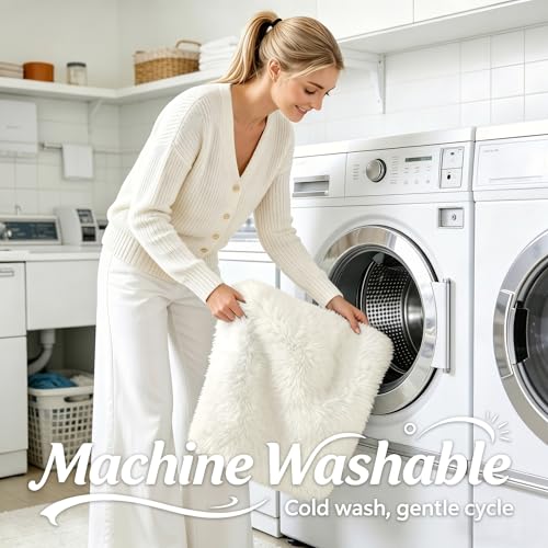 7x12 Machine Washable Large Area Rugs for Living Room (7x12 Ft / Ivory)