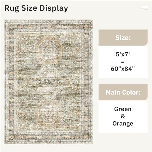 5x7 Area Rug Green (Green/Orange / 5' x 7' (Rectangular))