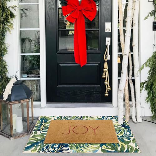 Front Door Mat Outside Entrance (Monstera Leaf - Green Navy / 2' x 3' (Rectangular))