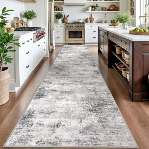 Abstract Runner Rug 3x16 Ft Washable Runners for Hallways (Ash Grey/Beige / 3' x 16' (Rectangular))