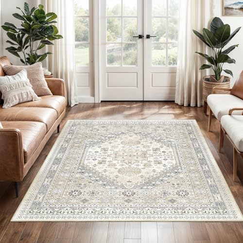 3x5 Washable Area Rug for Entryway Non Slip Kitchen Rugs (Beige / 3' x 5' (Rectangular))
