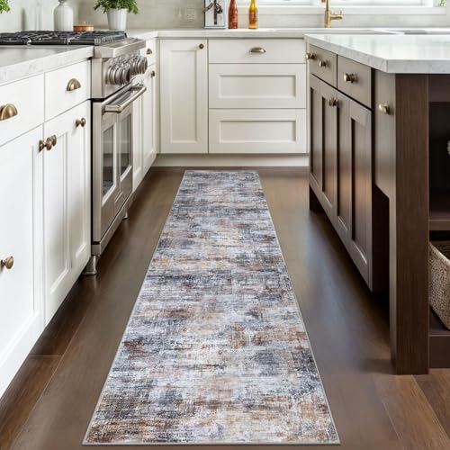 Abstract Runner Rug 2x8 Ft Washable Runners for Hallways (Orange/Brown/Grey / 2' x 8' (Rectangular))