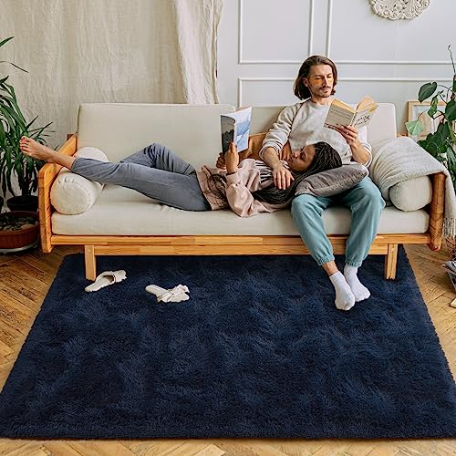 Soft Area Rug for Bedroom Living Room Plush Fluffy Rug 4x6 (Navy Blue / 4' x 6' (Rectangular))
