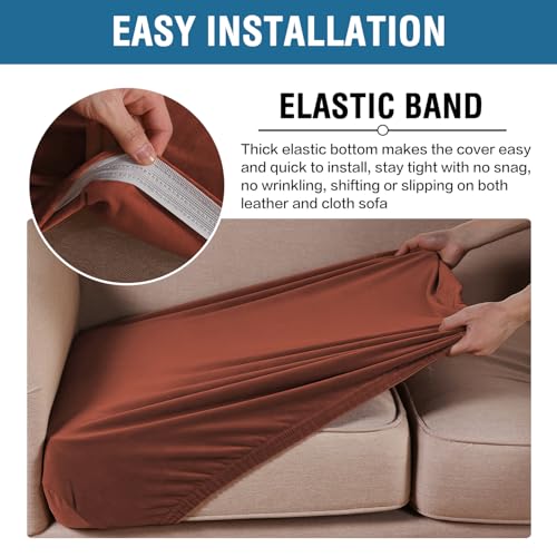 Velvet Stretch Couch Cushion Cover Plush Cushion Slipcover for Chair Loveseat Sofa Cushion Furniture Protector Seat Cushion Sofa Cover (Rust / 2 Cushion Loveseat)