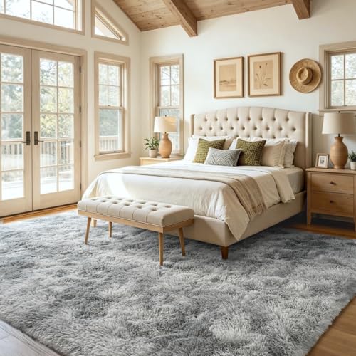 5x7 Ft Shag Area Rug for Bedroom (Ab Tie Dyed Light Grey / 5' X 7' (Rectangular))