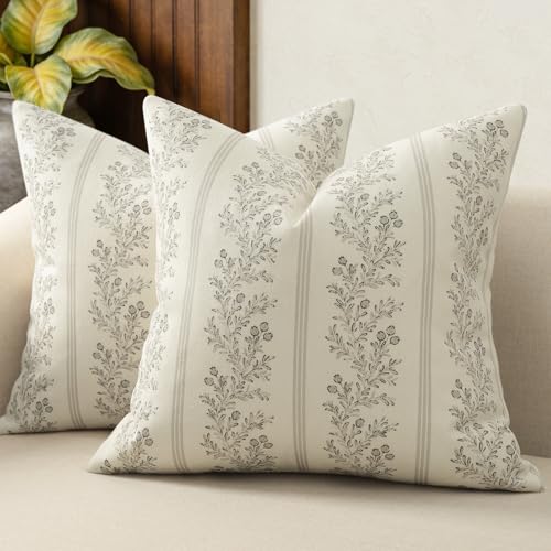 Vintage Throw Pillow Covers 16x16 Set of 2 (Light Taupe / 16" x 16" (Pack of 2))