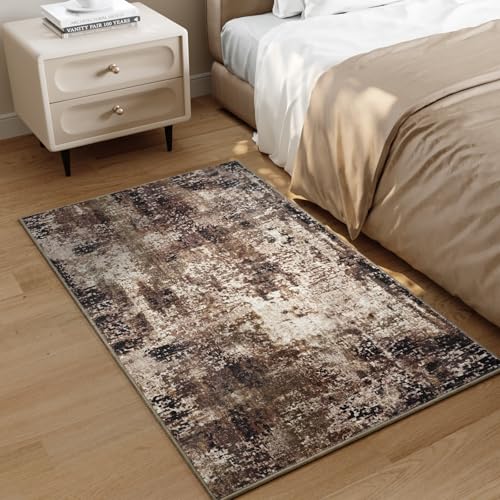 Entrance Rugs Indoor 2x3 Brown Entry Rug Washable Abstract Coffee Small Area Rug Non (Brown / 2' x 3' (Rectangular))