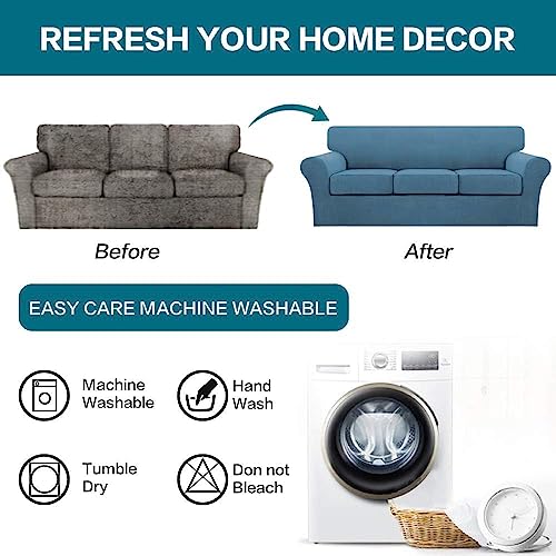 4 Piece Sofa Covers for 3 Cushion Couch Sofa Slipcover with Separate Cushion Couch Cover for Dogs Thick Soft Slipcover Washable Elastic Furniture Protector for Pets (XL Sofa (3 Cushion) / Dusty Blue)