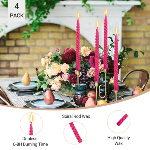 Hot Pink Spiral Taper Candles for Home Decoration (Hot-pink)