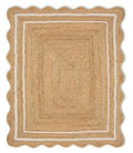 Scalloped Natural Jute Rug Easy Clean Durable Handwoven Rug for Living Room (Off-white / 8x12 Feet)
