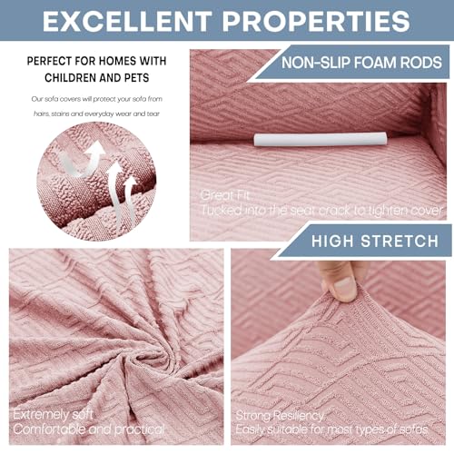 1 Piece Jacquard Couch Covers for 2 Cushion Couch High Stretch Loveseat Slipcover for Pets Dogs Anti Slip Love Seat Sofa Slipcover Furniture Protector (Medium (55"-69") / New Pattern Rose)
