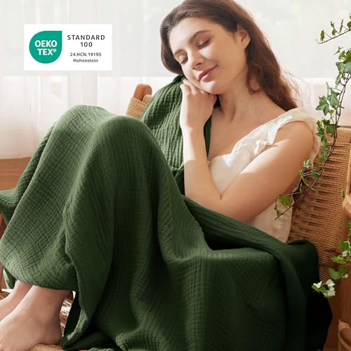 100% Cotton Muslin Blankets for Adults (01 - Green / Throw XL (50" X 70"))