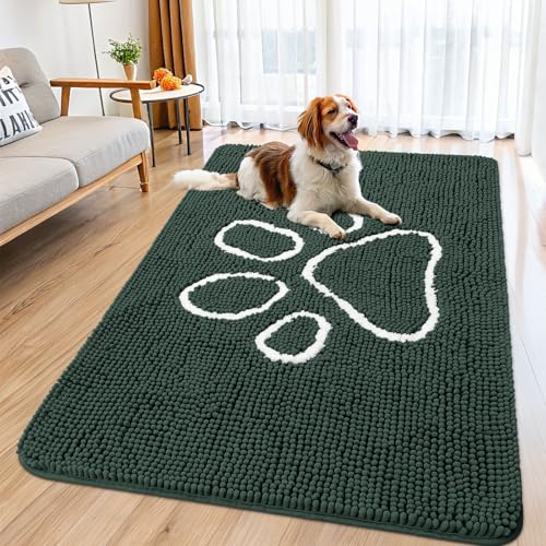 Dog Door Mat for Muddy Paws (59"X35" / Green and White)
