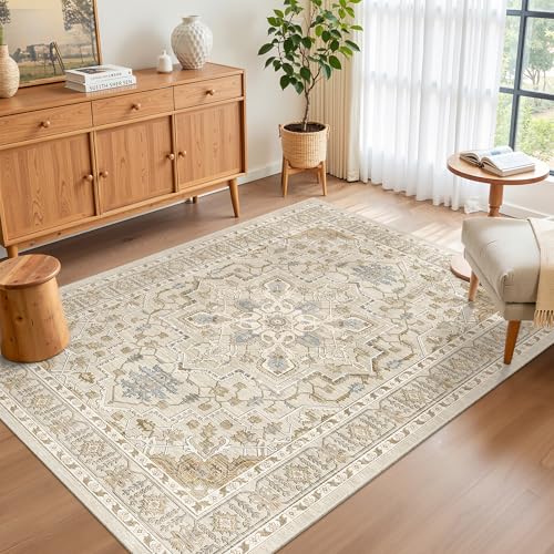 Area Rug 4x6 Washable Rugs Vintage for Living Room (Beige/Blue / 4' x 6' (Rectangular))