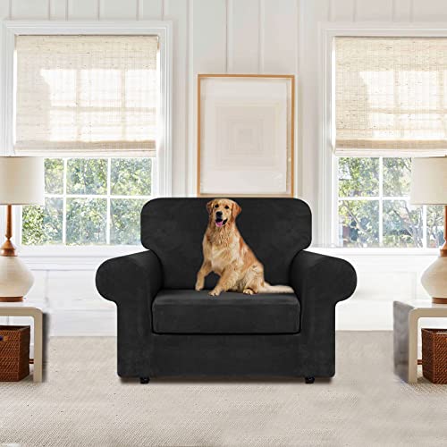 Velvet Stretch 2 Pieces Chair Sofa Slipcovers Washable (Small / Black)