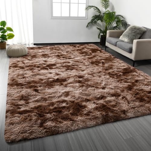 Large Shag Area Rugs 6 x 9 (Tie-dyed Coffee / 6' x 9' (Rectangular))