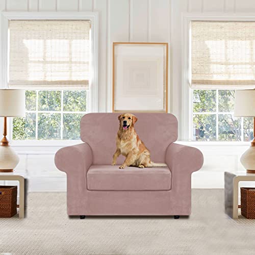 Velvet Stretch 2 Pieces Chair Sofa Slipcovers Washable (Small / Pink)
