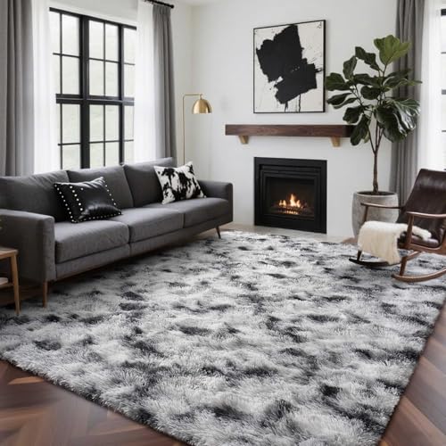 6x9 Ft Large Shag Rugs for Living Room Decor (Bd Black White 4sm11 / 6' X 9' (Rectangular))