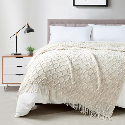 Beige Throw Blanket 50 x70 Inch Jacquard Throw Knitted Blanket (Jacquard-beige / 50"x70")