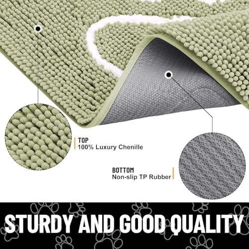 Dog Door Mat for Muddy Paws (47"X32" / Sage Green and White)