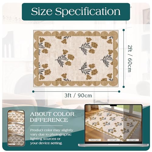 Front Door Mat Outside Entrance (Flower - Beige / 2' x 3' (Rectangular))