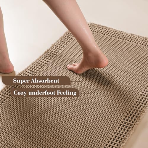 Waffle Bath Mat for Bathroom (Brown / 17" X 24")