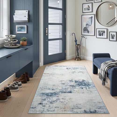 3x5 Washable Non Slip Abstract Area Rugs for Bedroom Living Room (Blue / White / 3' x 5' (Rectangular))