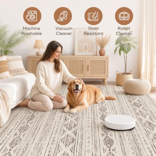Boho 9x12 Area Rug Living Room Rugs Machine Washable Dark Brown (Boho Dark Brown / 9' X 12' (Rectangular))