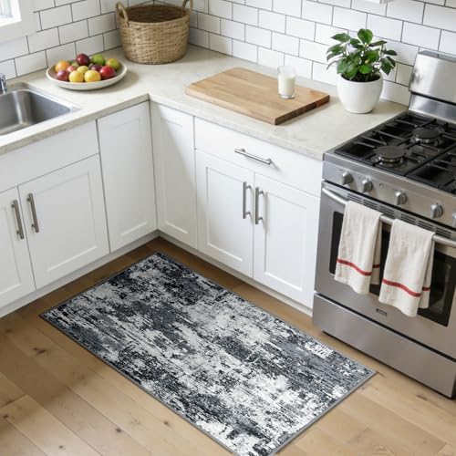 Washable 2'x4' Abstract Area Rug for Living Room Black White (Black/Navy Blue/Gray / 2' x 4' (Rectangular))