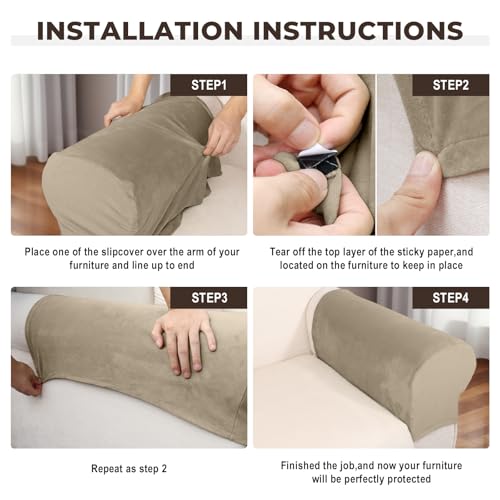 Couch Arm Covers 2 Pcs Sofa Armrest Covers Stretch Couch (Leather Brown / 2PC Armrest Cover)