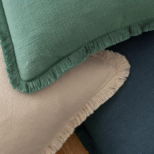 Linen Fringe Decorative Euro Throw Pillow Covers Navy Blue 22x22 (22" x 22" (Pack of 2) / Navy Blue)