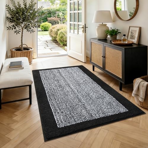 48x32 Large Bathroom Rugs Non Slip Washable (Black / 2'8" x 4' (Rectangular))