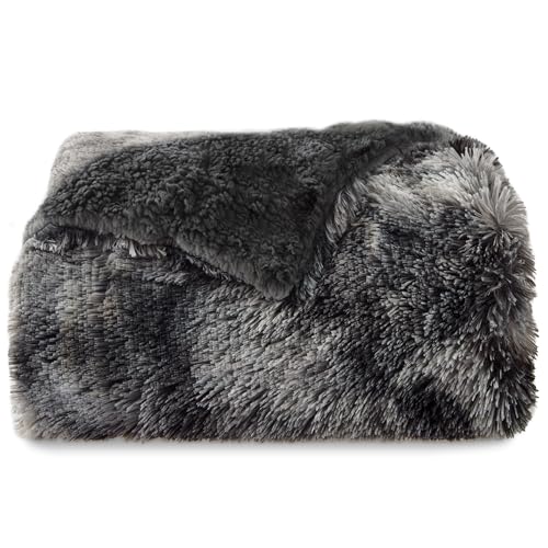 Faux Fur Fluffy Sherpa Throw Blanket Twin Tie Dye Black 60"x80" (03- Tie Dye Black / Twin (60" X 80"))