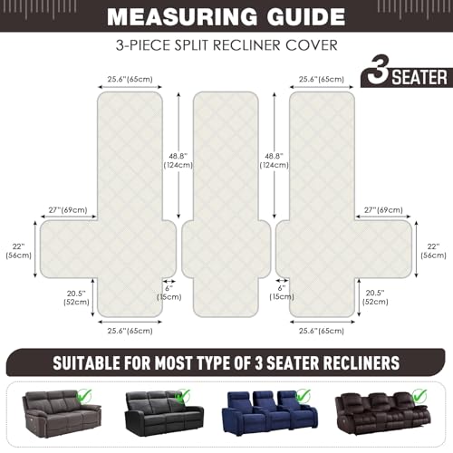 100% Waterproof Recliner Sofa Cover Non Slip Couch Cover for 3 Seat Reclining Sofa (Chocolate / 3 Seater Standard)