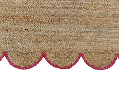 Scalloped Natural Jute Area Rug (2'6"x16' (Runner) / Pink)