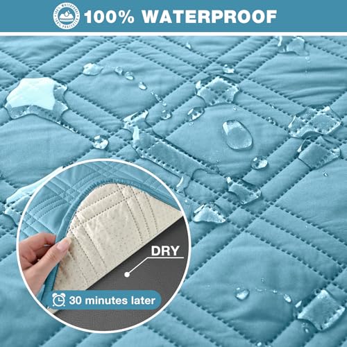 100% Waterproof Recliner Sofa Covers 3 Seater Split Couch Covers for 3 Cushion Reclining Couch with Straps (Sky Blue / 3 Seater Standard)