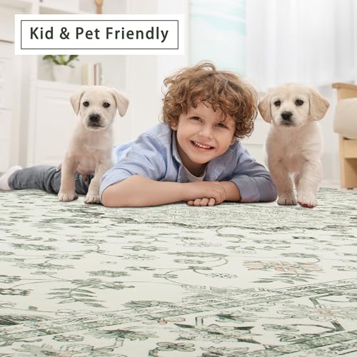 8x10 Washable Area Rugs for Living Room (8' x 10' (Rectangular) / Green-white)
