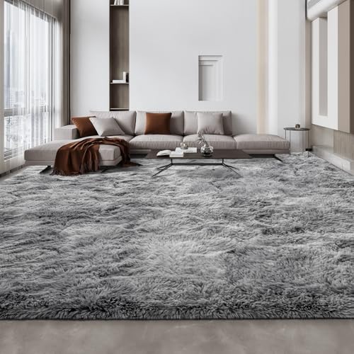 Large Shag Area Rugs 10 x 14 (Tie-dyed Light Grey / 10 x 14 ft)