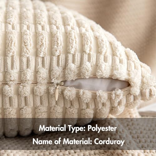 Lumbar Corduroy Decorative Throw Pillow Covers 22x14 Cream White (Cream White / 22" x 14" (Pack of 2))