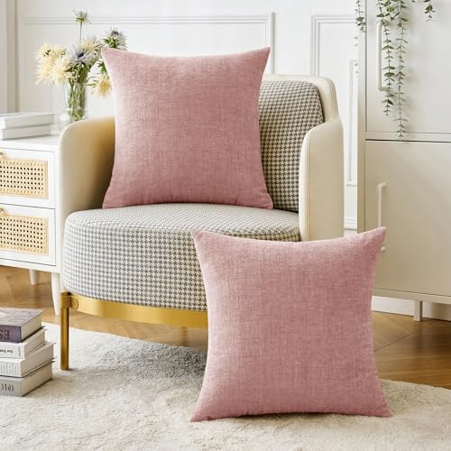 Soft Chenille Throw Pillow Covers Blush Pink 18x18 Inch Pack of 2 (18" x 18" (Pack of 2) / Blush Pink)
