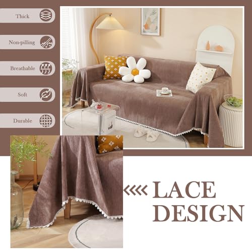Brown Sofa Covers Simple Couch Cover for Pet White Floral Couch Cushion Covers for L Shape Chocolate Sofa Throw Cover Sectional Couch Covers for Living Room Machine Washable (71" x 134" / Daisy:brown)
