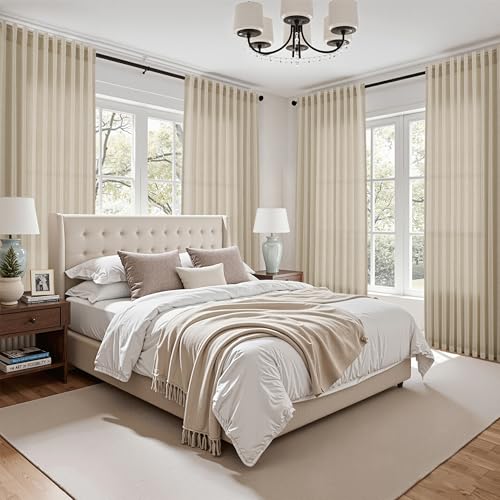 Eggshell Beige Linen Curtains for Living Room 98 Inches Long Light Filtering Semi Sheer Curtain Back Tab Rustic Farmhouse Decor Burlap Luxury Boho Drapes for Bedroom Dinner Room 52x98 (52"W x 98"L (Pack of 2) / Eggshell Beige)