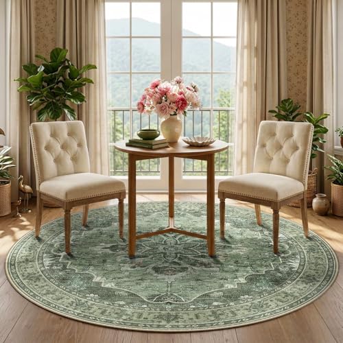 Washable Area Rug (Green/Dark Green/Gray / 5' (Round))