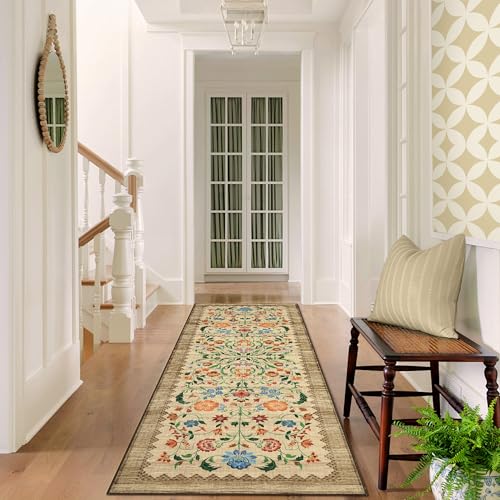 Floral Rug 2.5x8 Runners for Hallways (C Brown / 2'6" x 8' (Runner))