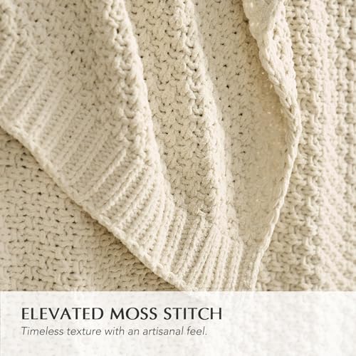 HOME Chunky Chenille Knit Throw Blanket (Beige / 90" X 90")
