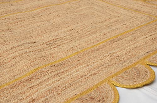 Scallop Pattern Jute Bohemian Area Rug (5'x8' (Rectangular) / Yellow)