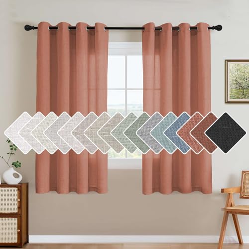 Living Room Linen Curtains Home Decorative Nickel Grommet Curtains Privacy Added Energy Saving Light Filtering Window Treatments Draperies for Bedroom (52"W x 63"L (Pack of 2) / Terracotta)
