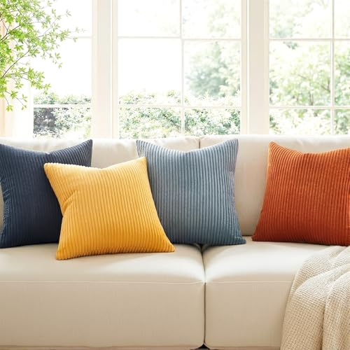 22x22 New Blue and Orange Boho Farmhouse Couch Throw Pillows Decorative Velvet Pillow Covers for Bed Pack of 4 Accent Modern Pillowcase Sofa Livingroom Home Decor (Blue Orange / 22" x 22" (Pack of 4))